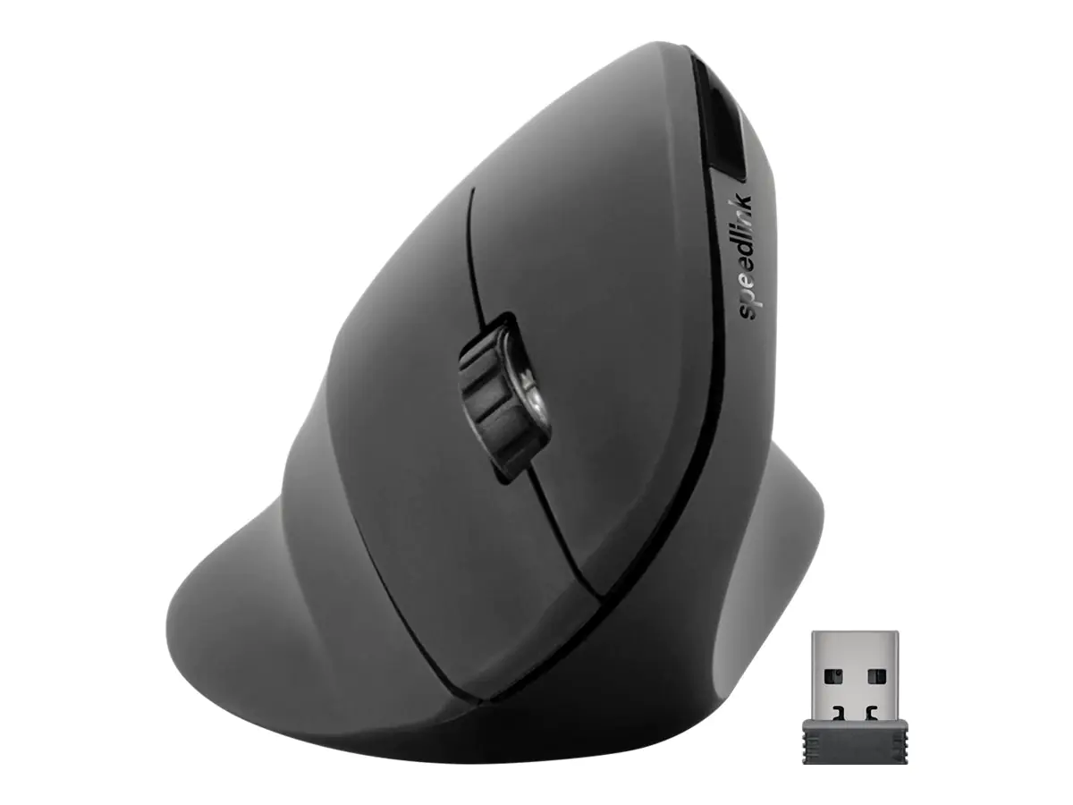 SPEEDLINK PIAVO - Vertikale Maus - ergonomisch - Für Rechtshänder - optisch - 5 Tasten - kabellos - 2.4 GHz - kabelloser Empfänger (USB) SL-630019-RRBK