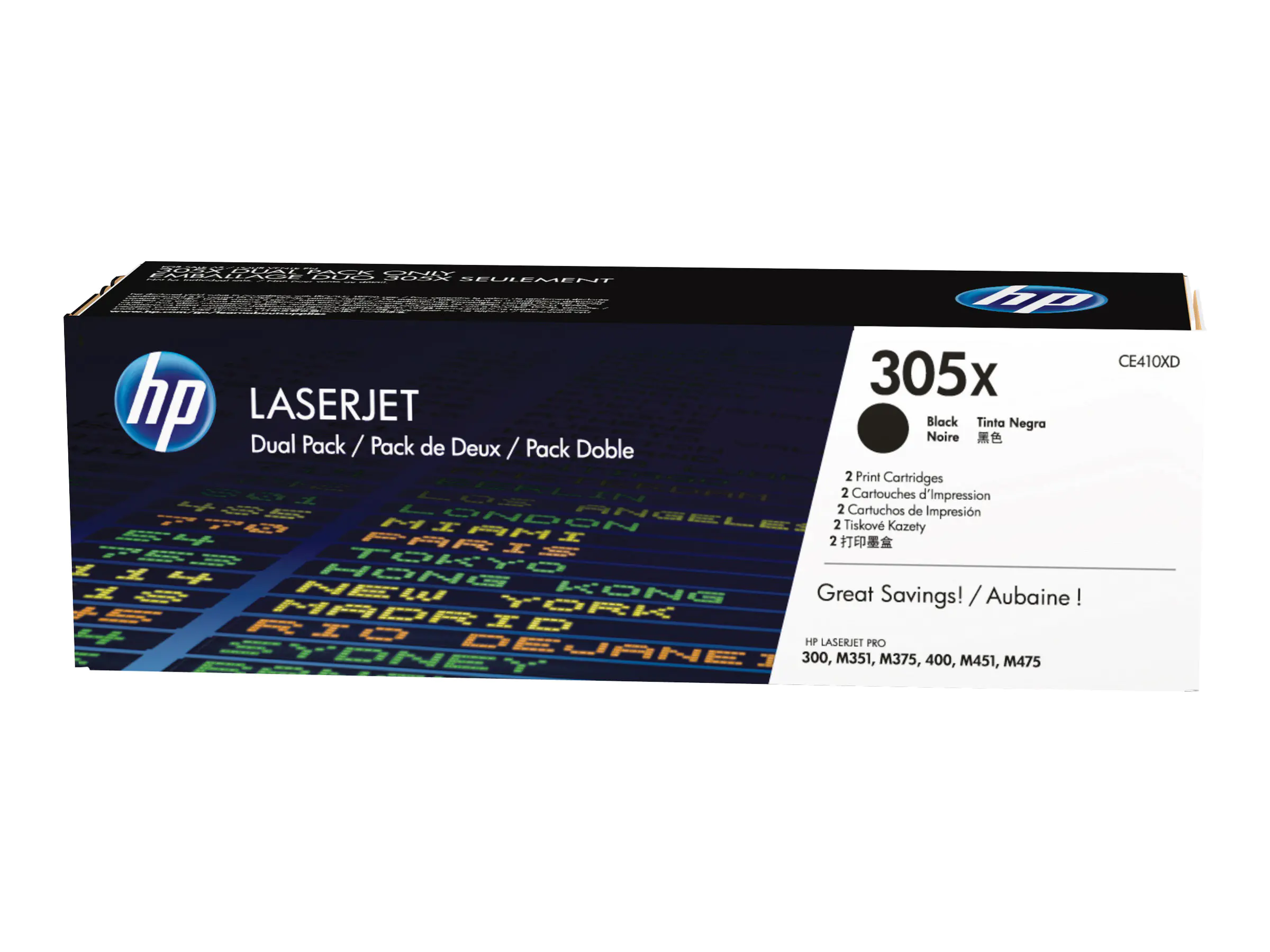 HP 305X - 2er-Pack - Hohe Ergiebigkeit - Schwarz - original - LaserJet - Tonerpatrone (CE410XD) - für LaserJet Pro 300 M351, 400 M451, MFP M375, MFP M475 HP 305X - 2er-Pack - Hohe Ergiebigkeit - Schwarz - original - LaserJet - Tonerpatrone (CE410XD) - für LaserJet Pro 300 M351, 400 M451, MFP M375, MFP M475