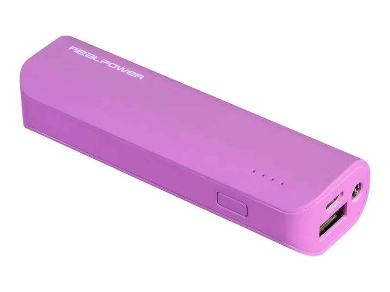 Realpower PB-2600 - Powerbank - 2600 mAh - 1 A (USB) - auf Kabel: Micro-USB - lila