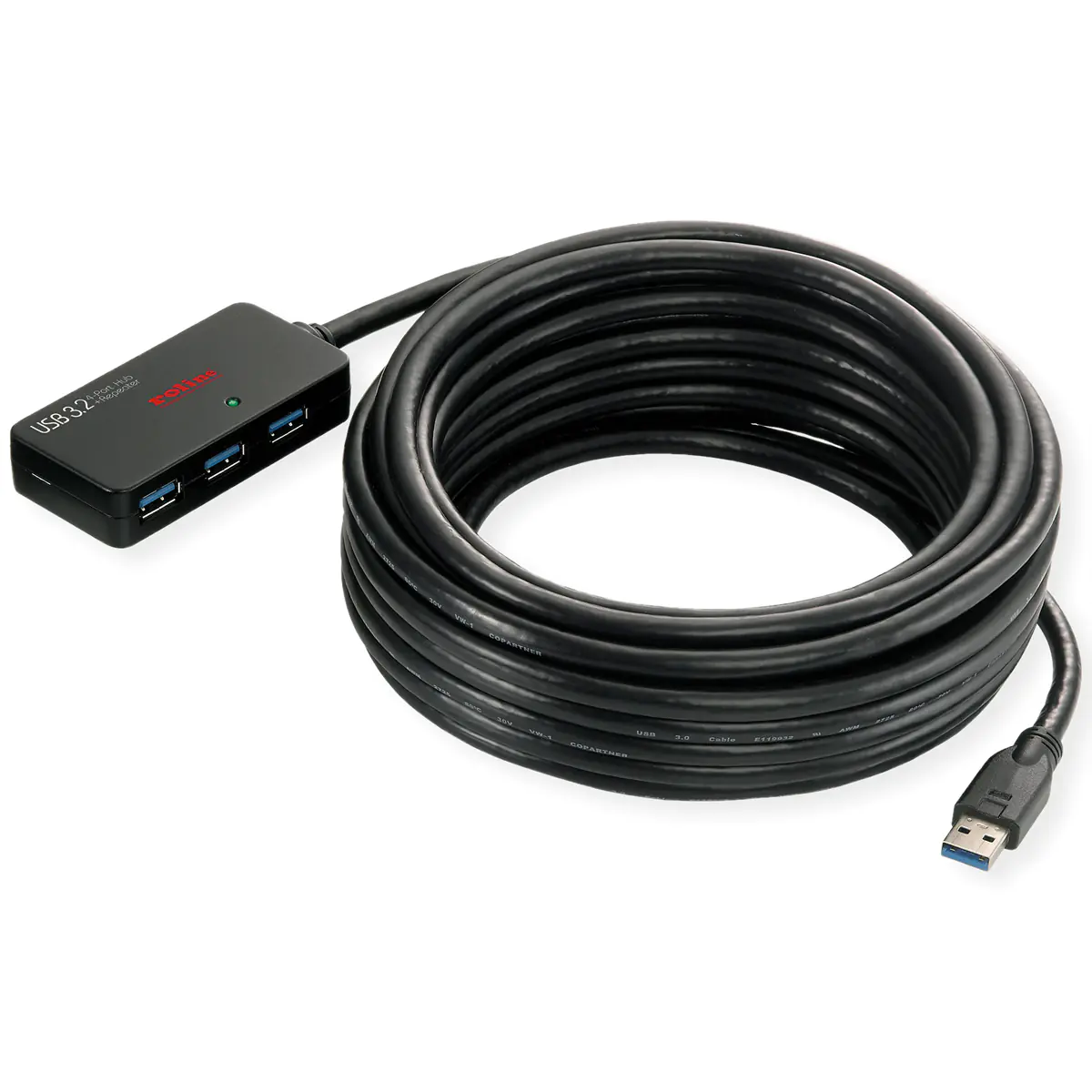ROLINE 12041098, USB 3.2 Gen 1 (3.1 Gen 1) Type-A, USB 3.2 Gen 1 (3.1 Gen 1) Type-A, 5000 Mbit/s, Schwarz, 10 m, 40 mm 12.04.1098