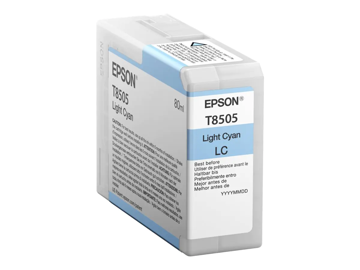 Epson T8505 - 80 ml - hell Cyan - Original - Tintenpatrone - für SureColor P800, P800 Designer Edition, SC-P800 Epson T8505 - 80 ml - hell Cyan - Original - Tintenpatrone - für SureColor P800, P800 Designer Edition, SC-P800